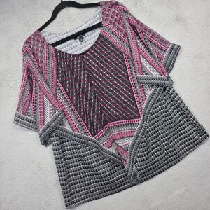 ALYX Blouse Womens 2XL Chiffon Boho Festival Poncho Style Tribal Print‎ Top